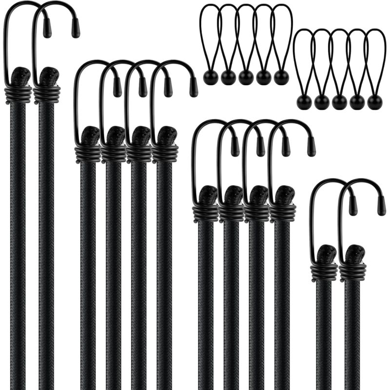 Juego de 12 bandas elásticas con ganchos, en 4 longitudes, tensores de lona impermeables con fuertes correas tensoras, tensores elásticos para