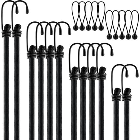 Juego de 12 bandas elásticas con ganchos, en 4 longitudes, tensores de lona impermeables con fuertes correas tensoras, tensores elásticos para equipaje, expansores con ganchos para dispositivos de seg