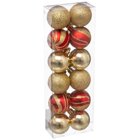 Juego de 12 bolas D.4cm rojo oro - Feeric lights & christmas