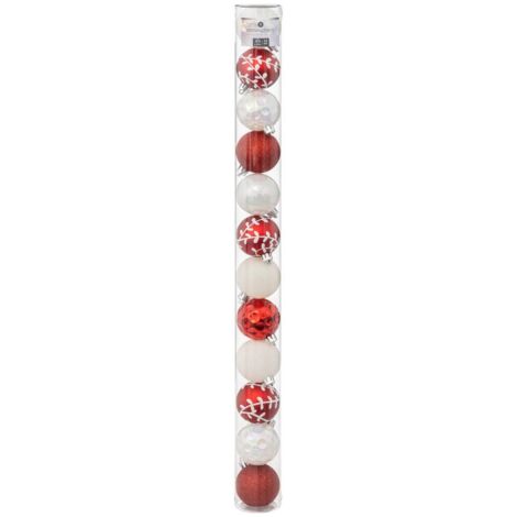 Juego de 12 bolas D.6cm rojo blanco - Feeric lights & christmas