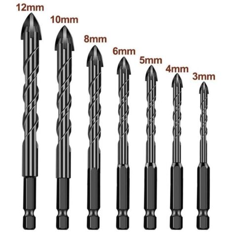 Juego de 12 brocas de carburo para mampostería, brocas para hormigón para piedra, baldosas, ladrillo, cerámica, vidrio, metal, chapa metálica, plástico y madera, vástago hexagonal de cambio rápido de 