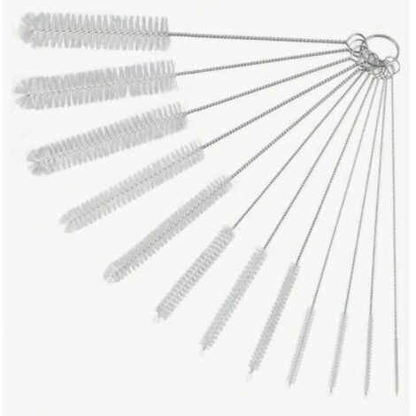 Juego de 12 cepillos de limpieza, cepillo de limpieza, cepillo de limpieza para tubos, botellas de vidrio, biberones, hervidores y teclados, cepillo de limpieza de nailon para botellas, blanco