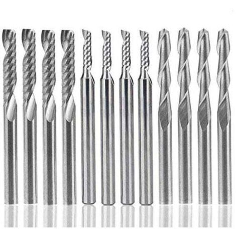 Juego de 12 fresas de carburo de tungsteno, 4 brocas CNC de doble flauta de 1/8" + 8 fresas de una sola flauta (2 tipos) para nailon, resina, ABS, acrílico, PVC, MDF y madera.