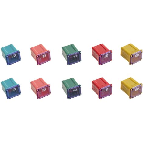 Juego de 12 fusibles automotrices cuadrados de 12 V a 24 V (20 A, 25 A, 30 A, 40 A, 50 A y 60 A, 2 de cada uno)