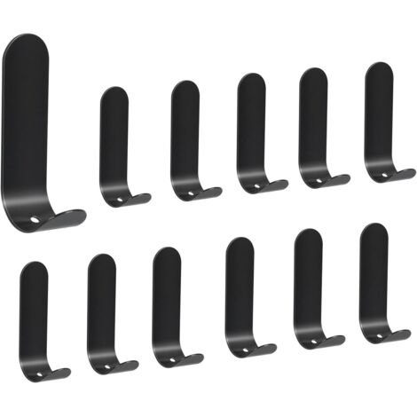 Juego de 12 ganchos adhesivos negros para pared, ganchos de acero inoxidable 304 para toallas de cocina, ganchos para baño sin necesidad de taladrar, ganchos y perchas para el hogar.