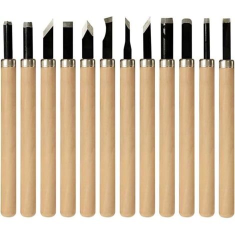 Juego de 12 herramientas para tallar madera KZQ, cinceles para madera y cinceles de carpintero con mangos para aficionados al bricolaje, talladores, ebanistas, expertos y principiantes. Viene en una c