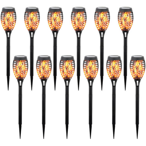 Juego de 12 luces solares con efecto de llama parpadeante, impermeables, ideales para iluminar el jardín, el césped, el patio, el jardín y la entrada de vehículos.