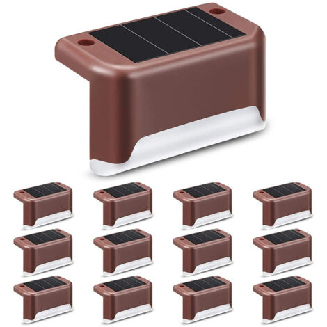 Juego de 12 luces solares LED impermeables para exteriores, ideales para escaleras, peldaños, vallas, jardines, patios y senderos (blanco cálido).