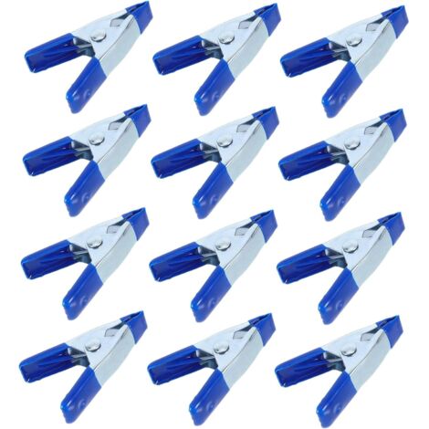 Juego de 12 pinzas metálicas con resorte y revestimiento de goma para equipos fotográficos y accesorios de camping, color azul.