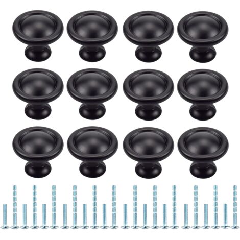 Juego de 12 pomos redondos para cajones, tiradores de cocina para muebles, armarios, cómodas, puertas, oficina, dormitorio, alacenas (negro)