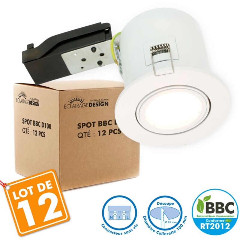 

Eclairage Design - Juego de 12 puntos giratorios blancos RT2012 BBC con conector GU10 automático