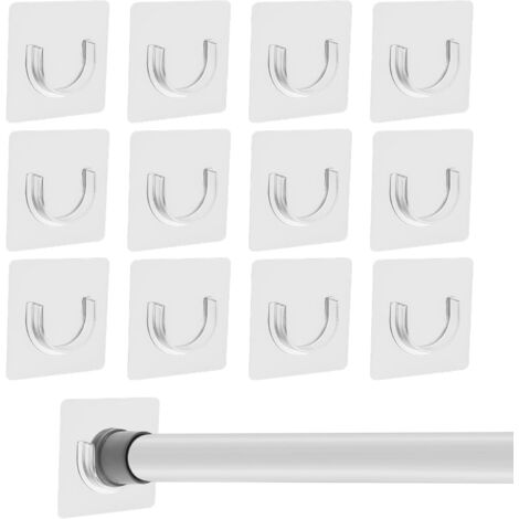 Juego de 12 soportes adhesivos para barra de cortina de ducha, soportes autoadhesivos para barra de cortina de ducha, montaje en pared transparente, soportes para barra de baño/armario