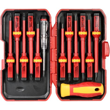 Juego de 13 destornilladores aislados intercambiables de 1000 V con puntas magnéticas ranuradas Phillips, Pozidriv y Torx. Kit de herramientas para reparación de electricistas.