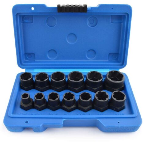Juego de 13 extractores de tornillos, extractor de tuercas universal antirrobo, juego de llaves Torx hembra para extraer pernos, tuercas oxidadas y dañadas.