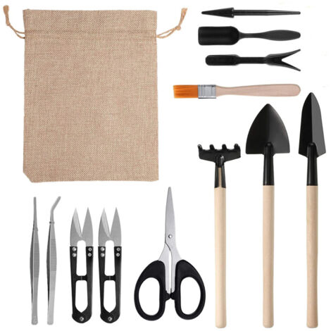 Juego de 13 herramientas de jardinería en miniatura para plantas suculentas: deshierbar, cavar, plantar, trasplantar, crear minijardines de cuento de hadas, cactus y bonsáis.