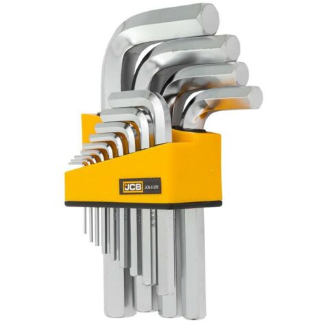 Juego de 13 llaves Allen JCB 5137S , 1/16"-3/4", para reparación y montaje, acero CrV, diseño en "L", mango ergonómico, alta resistencia, almacenamiento en soporte plástico.