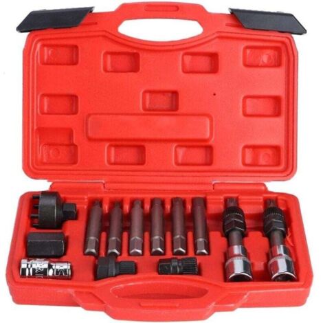 Juego de 13 piezas de llave de tuerca de seguridad para extracción de polea de rueda libre de alternador, juego de herramientas de servicio de garaje, reparación, instalación y extracción