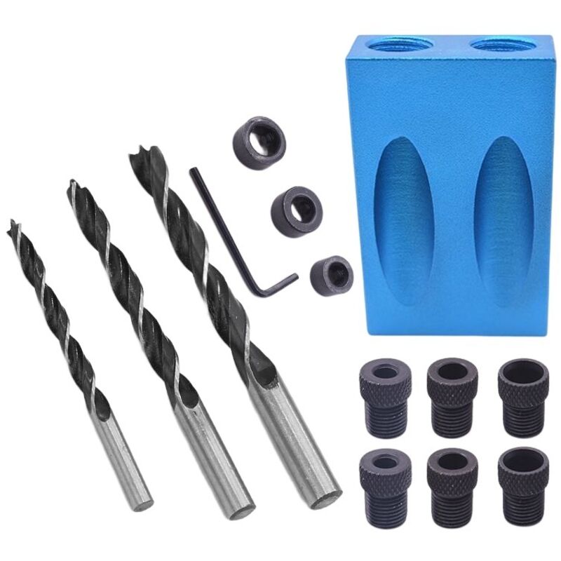 Juego de 14 abrazaderas de tornillo para agujeros de bolsillo, broca de espiga de 15 grados, kit de carpintería, guía de carpintería, herramienta de