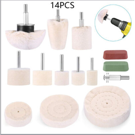 Juego de 14 accesorios de pulido, destornillador inalámbrico, rueda/almohadilla/cono de pulido, kit de cepillos cónicos, terciopelo de algodón, para taladro