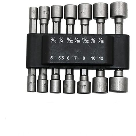 Juego de 14 vasos hexagonales de 5-13 mm  No magnéticos  Para destornilladores neumáticos  Tuerca hexagonal  Embalaje métrico de 1/4"  Para mecánicos