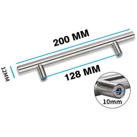 Juego de 15 tiradores para armarios de cocina de 128 mm -LS201BSS128 en acero inoxidable con acabado níquel cepillado.