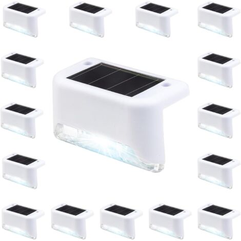 Juego de 16 luces solares impermeables para vallas, escaleras, jardines, patios y caminos (blancas, blancas)