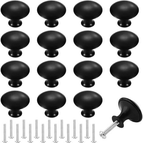 Juego de 16 tiradores para armarios con 16 tornillos, tiradores negros de 30 mm, tiradores redondos para armarios, adecuados para cocinas, armarios, cajones, tocadores, puertas y muebles.