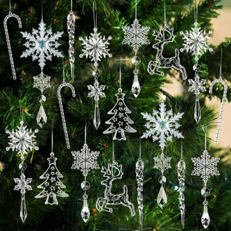 Juego de 18 adornos navideños de acrílico transparente con cuerda, para decoración del hogar.