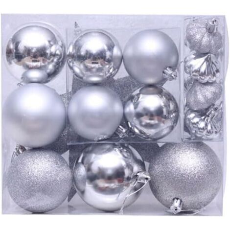Juego de 18 piezas de decoración navideña plateada para árbol de Navidad
