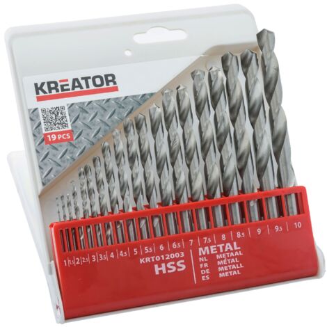 Juego de 19 brocas de metal HSS Kreator Juego de 19 brocas HSS