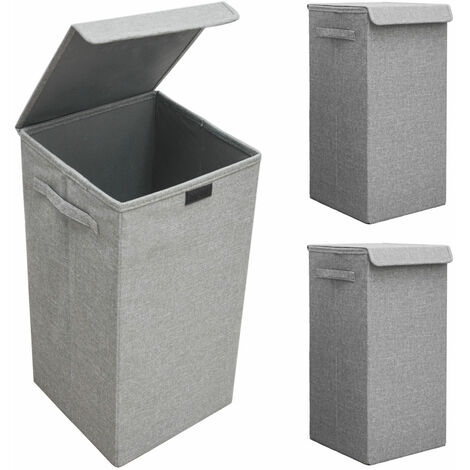 Juego de 2: 50L Cesta Ropa Sucia con Tapa - 30x30x60 Cubo Estrecho Canasta Gris