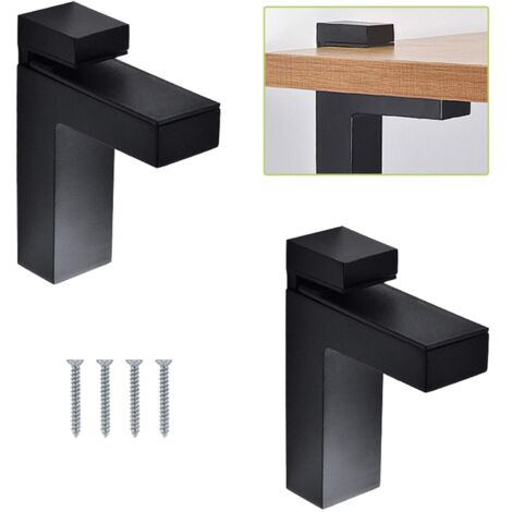 Juego de 2 abrazaderas ajustables de vidrio negro para estantes de madera/vidrio - Soportes de pared flotantes de metal sólido, compatibles con estantes de 5 a 30 mm de espesor (L)