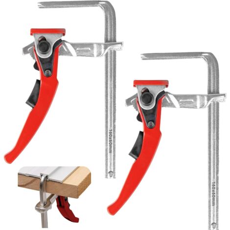 Juego de 2 abrazaderas de mesa de acero, alicates de tornillo de banco para herramientas con mango de palanca, liberación rápida, capacidad de 160 mm, profundidad de garganta de 60 mm para esmerilado 