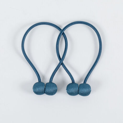 Juego de 2 abrazaderas magnéticas para cortinas: cuerda azul trenzada con imán potente para dormitorio, sala de estar y oficina.