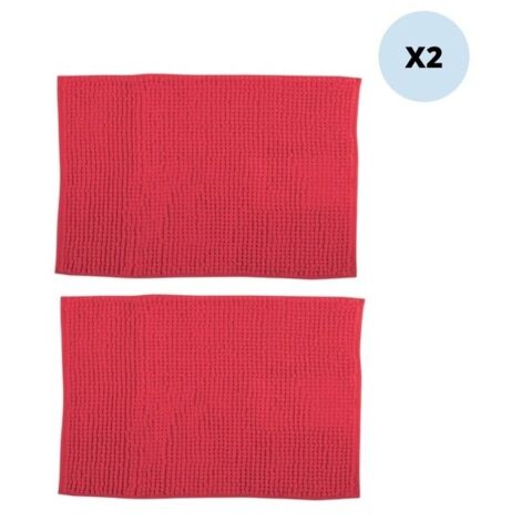 Juego de 2 alfombras de baño CHENILLE microfibra 40x60cm Rojo MSV