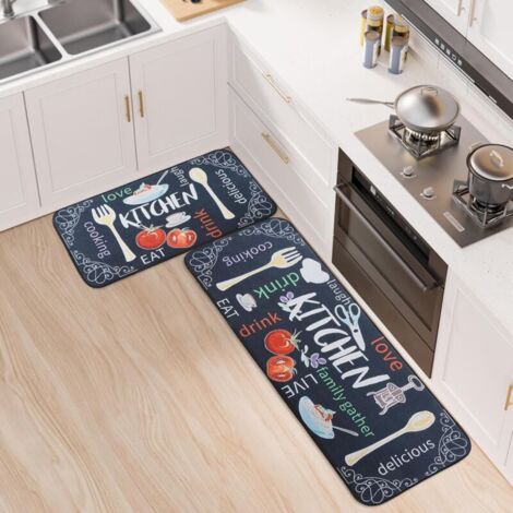 Juego de 2 alfombras de cocina (40 x 60 + 40 x 120 cm), absorbentes de agua y resistentes al aceite, para pasillo, comedor, entrada y felpudo