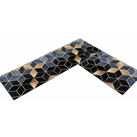 Juego de 2 alfombras de cocina antideslizantes 40 60 CM + 40 120 CM, patrón de mosaico, tapete absorbente moderno para el frente del fregadero, tapete decorativo para el piso para el pasillo de la c