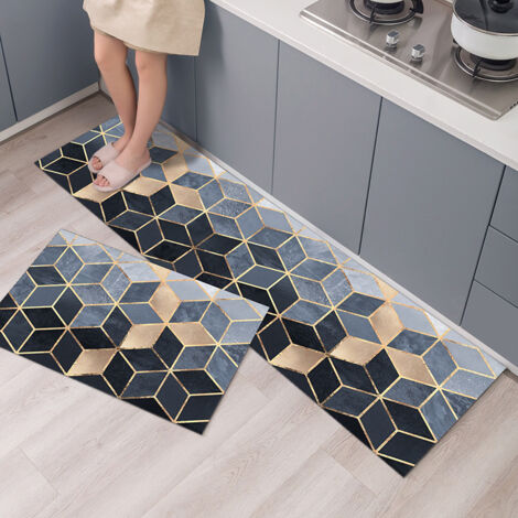 Juego de 2 alfombrillas de cocina con diseño de rayas geométricas de mármol, antideslizantes, absorbentes de agua y resistentes al aceite, 40 x 60 cm + 40 x 120 cm