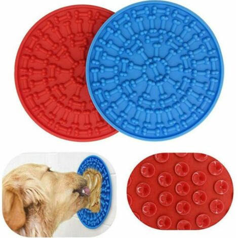 Juego de 2 alfombrillas dispensadoras de premios para perros Slow Food: discos de silicona con forma de hueso para lamer, con ventosa antideslizante, 15 cm de diámetro.