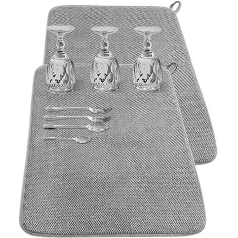 Juego de 2 alfombrillas grandes para escurrir platos, ideales para encimeras de cocina, de 60x43 cm, de microfibra absorbente.