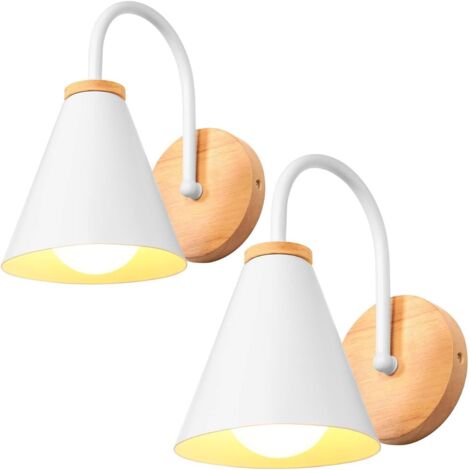 Juego de 2 apliques de pared interiores E27 (de madera) aptos para salón y cocina (blancos)