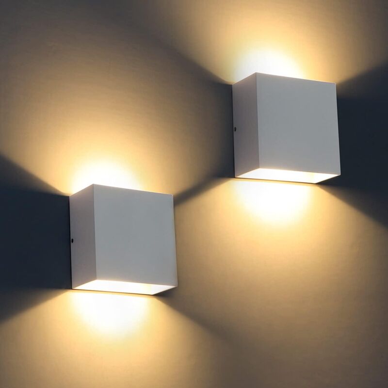 Juego de 2 apliques de pared LED modernos para interior de 6 W, aplique de pared cuadrado 3000 K, para dormitorio
