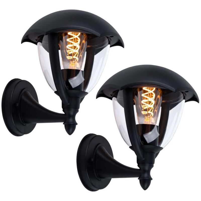 

Juego de 2 apliques de pared para fachadas, iluminación para puertas de casas, farol de ALU, lámparas para exteriores, focos de vidrio, negro