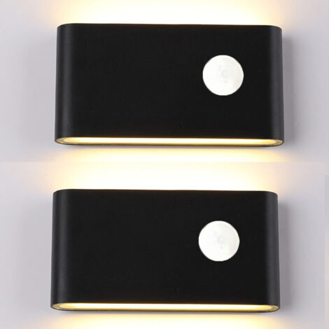 Juego de 2 apliques LED de pared con sensor de movimiento para exteriores, IP65, para jardines, salones y escaleras, 12 W, color negro.