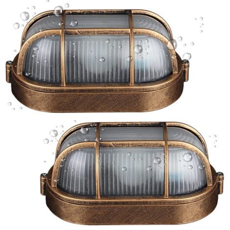 Juego de 2 apliques ovalados de pared para exteriores, estilo náutico, para montaje empotrado en pared o techo, aluminio y cristal esmerilado, casquillo E26.