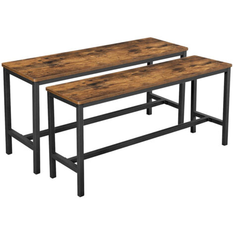 Juego de 2 bancos de comedor estilo industrial 108 x 325 x 50 cm estructura de metal resistente para cocina comedor salón marrón rústico 120004174