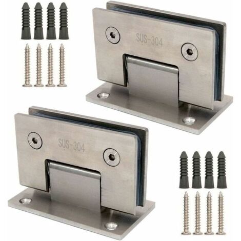 Juego de 2 bisagras para puertas de vidrio sin marco, soportes de montaje en pared, adecuadas para paneles de vidrio de 8-12 mm, puertas de 80-100 cm, apertura y cierre de 90 grados.