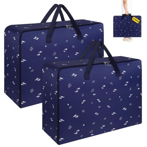 Juego de 2 bolsas de almacenamiento grandes Oxford, bolsas de mudanza de gran capacidad de 105 L, bolsas de almacenamiento resistentes con asas reforzadas, para almohadas, edredones, mantas y mudanzas