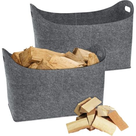 Juego de 2 bolsas de fieltro para leña, 55 x 30 x 40 cm, fieltro, gris claro