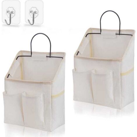 Juego de 2 bolsas impermeables para montaje en pared con gancho adhesivo para baño, cocina, dormitorio universitario, cesta organizadora (blanco)